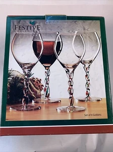 Festive Collection By Home Essentials. Colorful Twist Goblets. Set Of 4. 9.5”NIB - Picture 1 of 6
