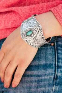 Paparazzi Bracelet -Lead From the Frontier - Silver with Green- Cuff Fashion Fix - Picture 1 of 2
