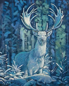 Frosty stag, Original artwork oil painting, white stag 16''x20" - Picture 1 of 9