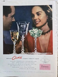 1950 A.H. Heisey Crystal Orchid Glasses Stems Vintage Glassware Color ad - Picture 1 of 1