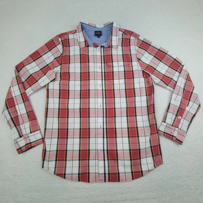 Camisa de banco para hombre grande roja blanca a cuadros manga larga abotonada informal bolsillo top Foto 1 de 4