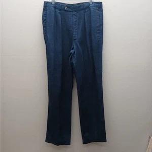 Harold Powell 100% Linen Pleated Straight Leg Dress Pants Office Blue 35 - Picture 1 of 10