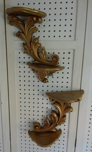 Vtg Set of 2 Homco Double Wall Shelf Gold Ornate Decor #3513 Dart Ind. 14" Tall - Picture 1 of 13
