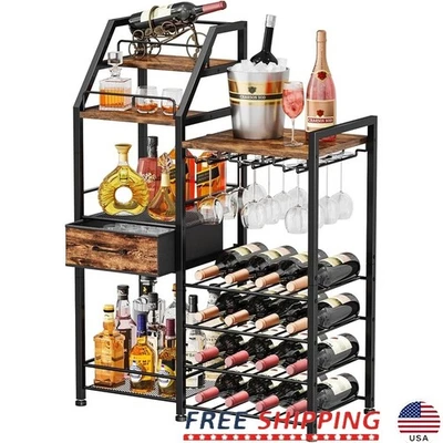 Многоуровневый винный стеллаж со стеклянным регулируемым хранением ножки ретро шкаф для спиртных напитков новый - Изображение 1 из 4