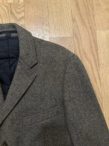 JCrew Ludlow Moon British  Wool Topcoat Overcoat Herringbone Brown Men  36S Used - Picture 1 of 4