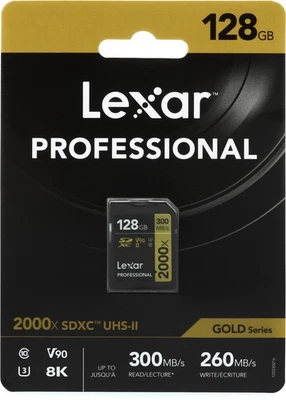 Tarjeta Lexar Professional 2000x SDHC/SDXC UHS-II Gold Series - 128 GB, UHS-II, U3, Foto 1 de 3