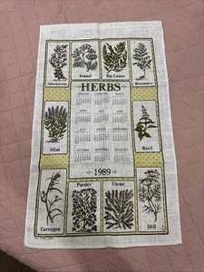 VTG 1989 Gardening Cooking Herbs Calendar Towel Dill Thyme Basil Rosemary Fennel - Picture 1 of 7