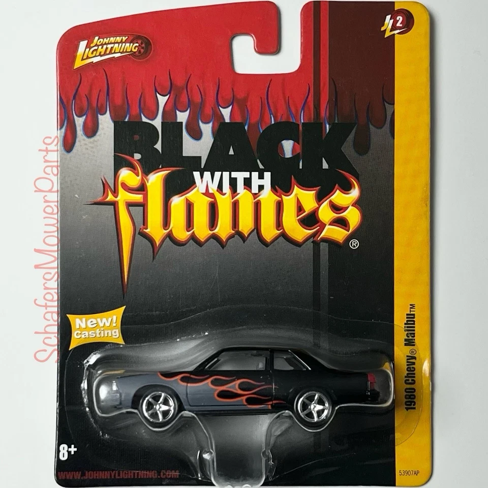 2010 Johnny Lightning Forever 64 Release 2 Black With Flames 1980 Chevy Malibu - Image 1 of 3