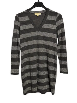 Mini Vestido Suéter Michael Kors Para Mujer Gris Plateado Metálico Rayas L Foto 1 de 4