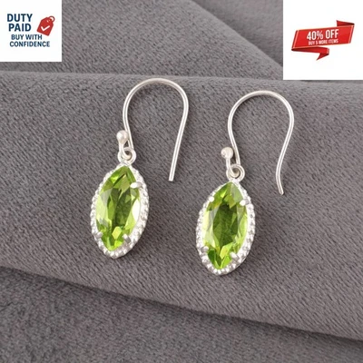 Black Friday Sale Natural Peridot Engagement Dangling Earrings Sterling Silver - Image 1 of 4