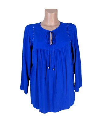 Blusa MICHAEL KORS NUEVA CON ETIQUETAS S Azul Cobalto Amalfi L/S Cuello Atado Plateado Detalle de Tachuelas Foto 1 de 4