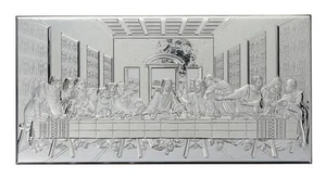 QUADRO ULTIMA CENA LEONARDO CM.16x10 RETRO MOGANO LASTRA in ARGENTO 925% 10867  - Picture 1 of 5