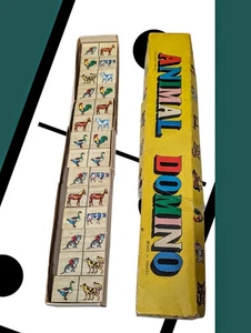 ANIMAL DOMINOES 28 Piece Set Farm Animals Horse Cat Cow Duck Sheep COMPLETE  - Picture 1 of 9