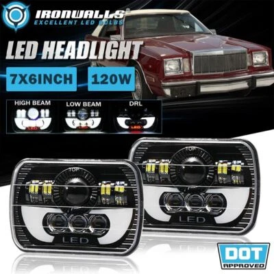 Par de faros LED de 7x6" de haz alto DRL de haz DRL para Chrysler Cordoba 1980-1983 DOT Foto 1 de 4
