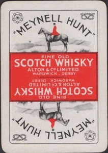 CABALLO DE PUBLICIDAD MEYNELL CAZA WHISKY de una sola tarjeta antigua vintage ancho ancho - Imagen 1 de 3
