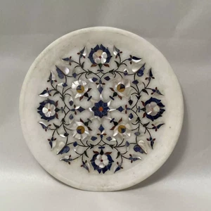 9 inch white marble bowl serving platter replica mosaic inlay art - Picture 1 of 11