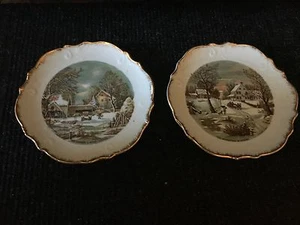 Zwei Currier und Ives 7" Teller ~ Gehöft im Winter & ein Bauernhaus - Winter - Bild 1 von 4