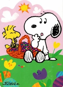 Peanuts Happy Easter Child Snoopy & Woodstock Eating Jelly Beans Hallmark Card - Picture 1 of 3