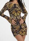 Motel Onata Long Sleeve Mini Dress in Butterfly Gold Size A Small