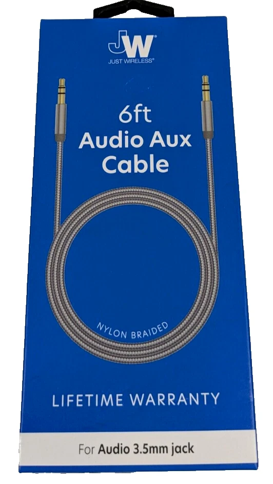 JW Just Wireless 6 Ft Audio Aux Cable For Audio 3.5mm Jack  Nylon Braided Sealed - Image 1 of 2