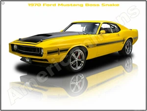 1970 Ford Mustang Boss Snake in Yellow New Metal Sign: Pristine Restoration - Picture 1 of 1