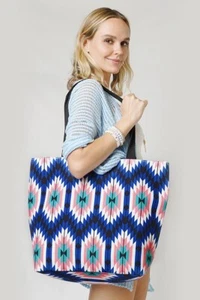 Anthropologie Stil modische große Aztekenmuster Strand Resort Beuteltasche Tasche - Bild 1 von 6