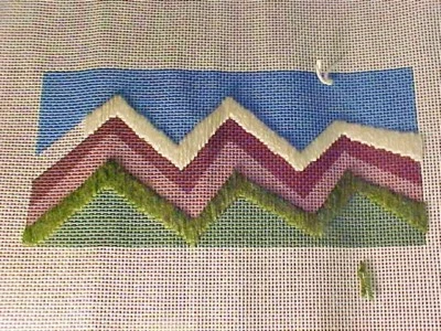 Needlepoint Hand Stitch Painted Canvas Chevrons LHE 01 Some Stitches Completed - Image 1 of 3