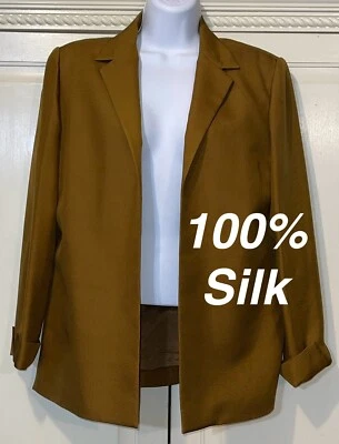 Blazer Ann May Mujer Pequeño Dorado 100% Tejido Seda Elegante Profesional Elegante Foto 1 de 4