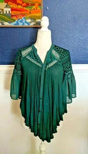 Anthropologie Meadow Rue Surya Velvet Burnout Flowy Boho Emerald Green Top Small - Picture 1 of 10