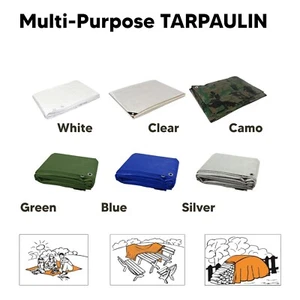 Tarpaulin Regular And Heavy Duty Waterproof Cover Tarp Ground Sheet Multi Sizes - Picture 1 of 19