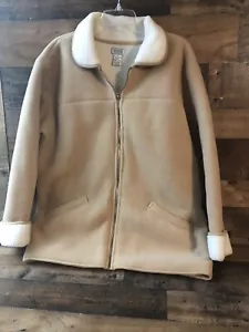 Jennifer Moore Nordic Wear Fleece Jacket Coat Beige Outer/White Inside Size XL - Picture 1 of 12