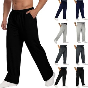 Mens Fleece Trousers Open Hem Bottoms Track Pants Casual Joggers Jogging S-5XL - Picture 1 of 14