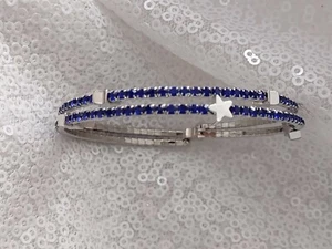 Paparazzi Let Freedom Ring Blue rhinestones silver coil stars bracelet - Picture 1 of 7