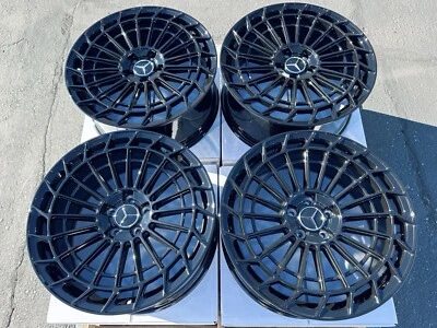 4 Black 20" Mercedes 5X112 Wheels BENZ E300 E350 S450 S550 Staggered AMG Rims - Image 1 of 3