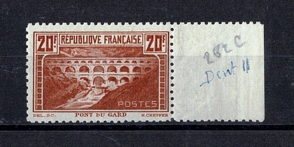 FRANCE YVERT 262 B SCOTT 254 " PONT DU GARD 20F RED BROWN PERF 11 " MNH VF X946 - Image 1 of 2