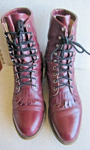 Botas originales Justin Lacer para mujer y mujer 8,5 botas con cordones de cuero borgoña - Imagen 1 de 9