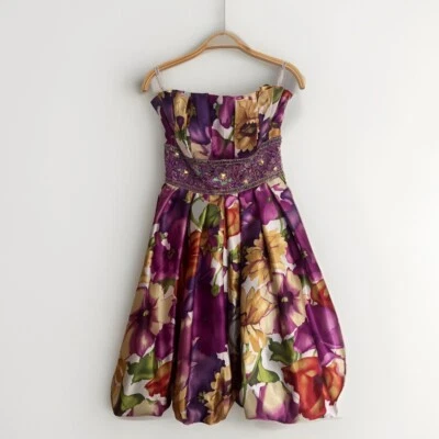 Top Corpiño Tony Bowls Le Gala Baile de graduación Campana Lentejuelas Floral Sin tirantes - Talla 2 Foto 1 de 4