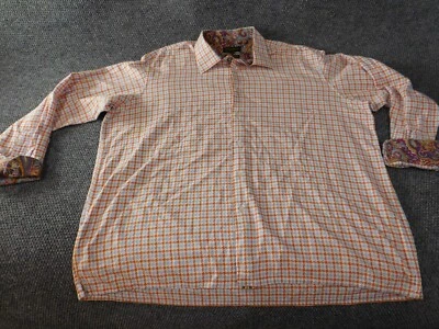 Inserch Shirt 4XL Mens orange paisley plaid jacquard cotton icon button up - Image 1 of 4