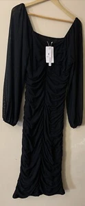 MEROKEETY Women's Long Puff Sleeve Ruched Bodycon Dress Size XL - Picture 1 of 6