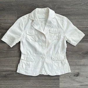 Blusa BANANA REPUBLIC lino seta taglia 0 bianco avorio con bottoni safari anni 90 retrò - Foto 1 di 11
