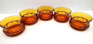 Five Vintage Indiana Glass Kings Crown Amber Thumbprint Fruit/Dessert Bowls 4" - Picture 1 of 7