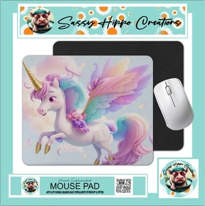 Mauspad bunt Einhorn Regenbogen Blumen Märchen Anti Rutsch Rücken pflegeleicht - Bild 1 von 4