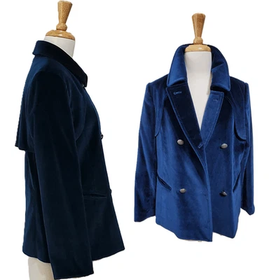 Chaqueta de Terciopelo Lafayette 148 NY Chaquetón Mujer’s 10 Azul Marino Doble Pecho Náutico Foto 1 de 4