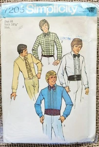 1975 Simplicity Mens Dress Shirt Sewing Pattern Size 44 #7205 Uncut - Picture 1 of 2