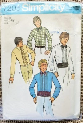 1975 Simplicity Mens Dress Shirt Sewing Pattern Size 44 #7205 Uncut - Image 1 of 2