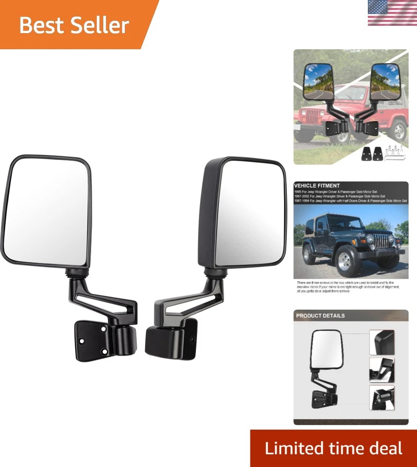 Black Manual Folding Mirrors for Jeep Wrangler and TJ Models 1987-2002 - Pair - Изображение 1 из 4