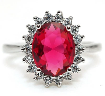 Anillo de plata de ley 925 con topacio blanco y rubí tratado de 3 quilates talla 8 mm3-5 Foto 1 de 3