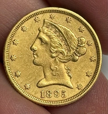 AU 1895-P $5 Liberty Head Gold Half Eagle, Problem-Free U.S. Coin - Image 1 of 2