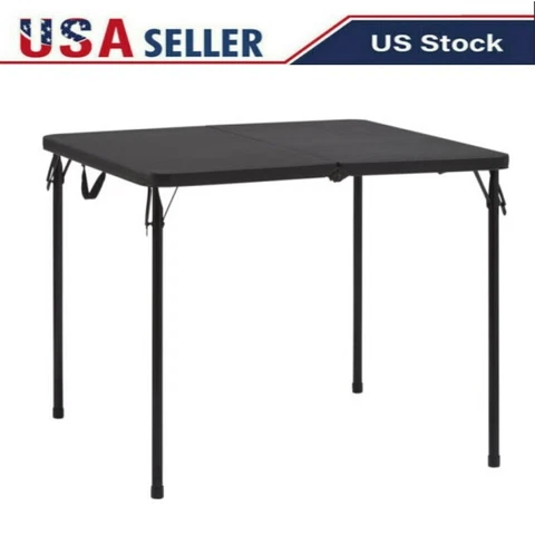 34" Square Resin Fold-in-Half Table, Rich Black Cover