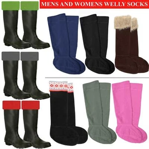 Mens Womens Fleece Wellie Socks Ladies Wellington Boot Thermal Liners Warm - Picture 1 of 19